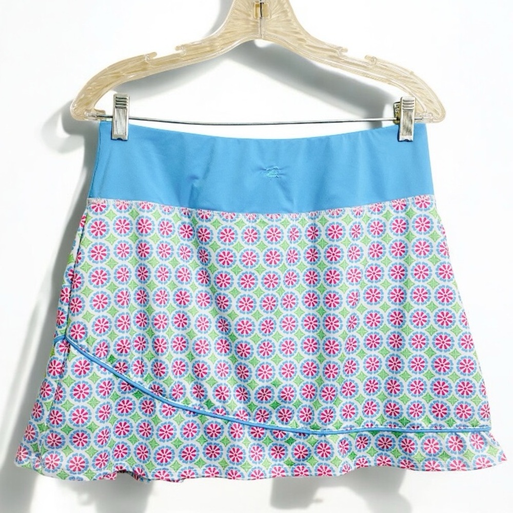 Birdies & Bows Pink and Blue Floral Print Stretch Pleated Golf Athletic Skort‎